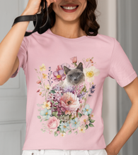 Load image into Gallery viewer, Siamese Pearl Floral Cat, Cat Tshirt Flowers,Floral Cat Shirt, Cat T-shirt, Cat Lover T-shirt, Cat Lady Tshirt, Gift for Cat Lover,Cat Mom