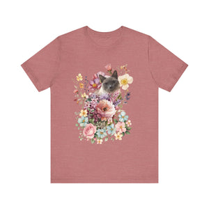 Siamese Pearl Floral Cat, Cat Tshirt Flowers,Floral Cat Shirt, Cat T-shirt, Cat Lover T-shirt, Cat Lady Tshirt, Gift for Cat Lover,Cat Mom