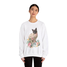 Load image into Gallery viewer, Pearl Floral Cat Sweatshirt, Cat Lover Sweatshirt, Gift for Cat  Lover, Cat Art Shirt, Cat Mom, Floral Cat, Floral Cat Shirt