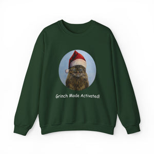 Grinch Mode Activated, Christmas Cat Sweatshirt,Cat Lover Sweatshirt,Christmas Gift for Cat Lover,Cat Mom,Cat Lady Gift, Christmas Tabby Cat Sweatshirt