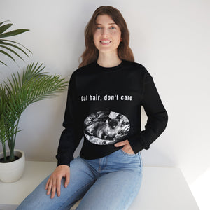 "Cat hair, don't care" 001 Black & White Collection - Unisex Heavy Blend™ Crewneck Sweatshirt