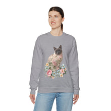 Load image into Gallery viewer, Pearl Floral Cat Sweatshirt, Cat Lover Sweatshirt, Gift for Cat  Lover, Cat Art Shirt, Cat Mom, Floral Cat, Floral Cat Shirt