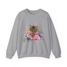 Load image into Gallery viewer, Claudia Floral Cat Sweatshirt, Cat Lover Sweatshirt, Gift for Cat  Lover, Cat Art Shirt, Cat Mom,Floral Cat,Floral Cat Shirt,Tabby Cat Shirt