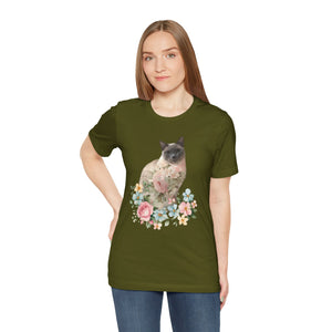 Pearl Floral Cat Sweatshirt, Cat Tshirt, Cat Lover Tshirt, Gift for Cat Lover, Cat Mom, Cat Lady Gift, Floral Cat Shirt, Siamese Cat Shirt