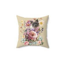 Load image into Gallery viewer, Pearl Siamese Floral Cat Throw Pillow, Floral Throw Pillow, Cat Home Decor, Cat Lover Gift, Cat Pillow, Cat Couch Pillow, Siamese Cat Decor