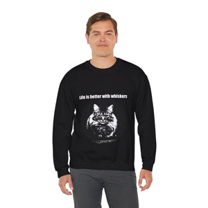 "Life is better with whiskers" 001 Black & White Collection - Unisex Heavy Blend™ Crewneck Sweatshirt