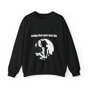 "Living that purr-fect life" 002 Black & White Collection - Unisex Heavy Blend™ Crewneck Sweatshirt