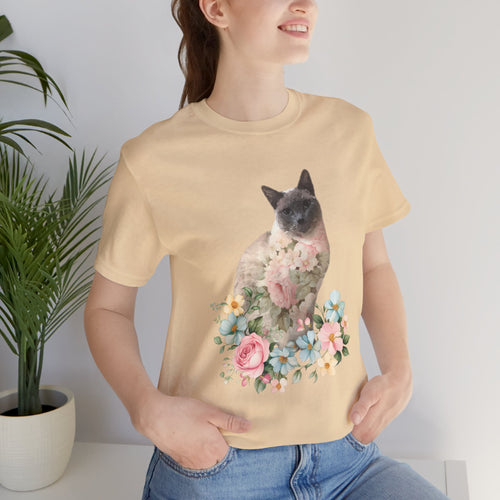 Pearl Floral Cat Tshirt, Cat Lover Tshirt, Gift for Cat Lover, Cat Mom, Cat Lady Gift, Floral Cat, Floral Cat Shirt, Siamese Cat Shirt