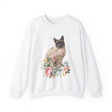 Load image into Gallery viewer, Pearl Floral Cat Sweatshirt, Cat Lover Sweatshirt, Gift for Cat  Lover, Cat Art Shirt, Cat Mom, Floral Cat, Floral Cat Shirt