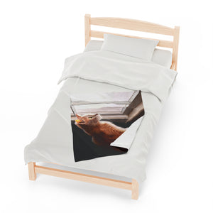 "Purrfect View" Velveteen Plush Blanket featuring the art of Bruce Strickland