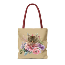 Load image into Gallery viewer, Claudia Floral Cat Tote Bag, Cat Lover Gift, Cat Mom Tote, Cat Tote, Cat Art Tote, Floral Tote Bag, Tabby Cat Tote ,Tabby Cat Floral Design