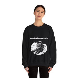 "Home is where my cat is" 002 Black & White Collection - Unisex Heavy Blend™ Crewneck Sweatshirt
