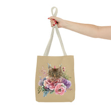 Load image into Gallery viewer, Claudia Floral Cat Tote Bag, Cat Lover Gift, Cat Mom Tote, Cat Tote, Cat Art Tote, Floral Tote Bag, Tabby Cat Tote ,Tabby Cat Floral Design