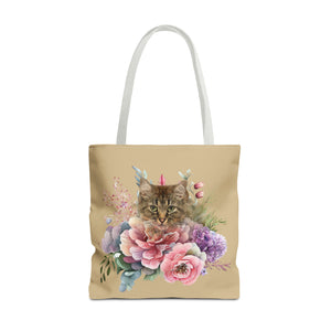 Claudia Floral Cat Tote Bag, Cat Lover Gift, Cat Mom Tote, Cat Tote, Cat Art Tote, Floral Tote Bag, Tabby Cat Tote ,Tabby Cat Floral Design