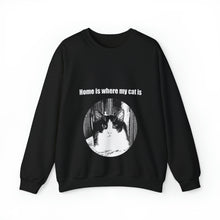 Load image into Gallery viewer, &quot;Home is where my cat is&quot; 004 Black &amp; White Collection - Unisex Heavy Blend™ Crewneck Sweatshirt