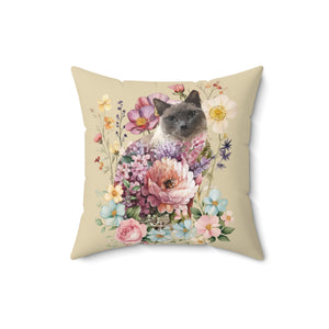 Pearl Siamese Floral Cat Throw Pillow, Floral Throw Pillow, Cat Home Decor, Cat Lover Gift, Cat Pillow, Cat Couch Pillow, Siamese Cat Decor