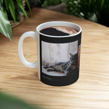 Load image into Gallery viewer, &quot;Benjamin Kitty&quot; Ceramic Mug 11oz featuring the art of Bruce Strickland