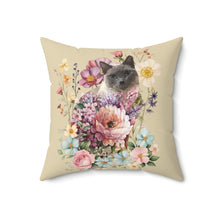 Load image into Gallery viewer, Pearl Siamese Floral Cat Throw Pillow, Floral Throw Pillow, Cat Home Decor, Cat Lover Gift, Cat Pillow, Cat Couch Pillow, Siamese Cat Decor