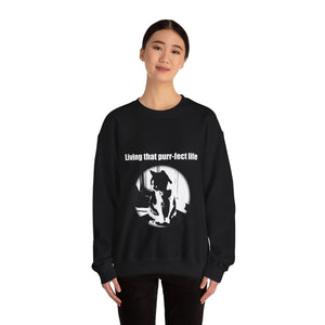 "Living that purr-fect life" 002 Black & White Collection - Unisex Heavy Blend™ Crewneck Sweatshirt