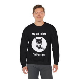 "My Cat Thinks I'm Purr-fect" 001 Black & White Collection - Unisex Heavy Blend™ Crewneck Sweatshirt