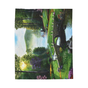 "Morning in Elkmont" Velveteen Plush Blanket featuring the art of Bruce Strickland