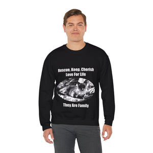 "Rescue, Keep, Cherish, Love, For Life, They Are Family" 001 Black & White Collection - Unisex Heavy Blend™ Crewneck Sweatshirt