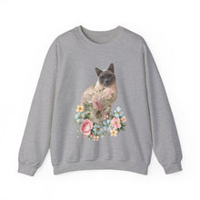 Load image into Gallery viewer, Pearl Floral Cat Sweatshirt, Cat Lover Sweatshirt, Gift for Cat  Lover, Cat Art Shirt, Cat Mom, Floral Cat, Floral Cat Shirt