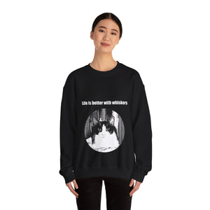 "Life is better with whiskers" 002 Black & White Collection - Unisex Heavy Blend™ Crewneck Sweatshirt