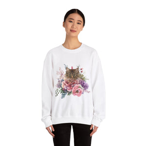 Claudia Floral Cat Sweatshirt, Cat Lover Sweatshirt, Gift for Cat  Lover, Cat Art Shirt, Cat Mom,Floral Cat,Floral Cat Shirt,Tabby Cat Shirt