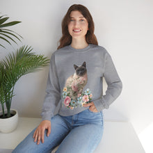 Load image into Gallery viewer, Pearl Floral Cat Sweatshirt, Cat Lover Sweatshirt, Gift for Cat  Lover, Cat Art Shirt, Cat Mom, Floral Cat, Floral Cat Shirt