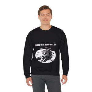 "Living that purr-fect life" 001 Black & White Collection - Unisex Heavy Blend™ Crewneck Sweatshirt