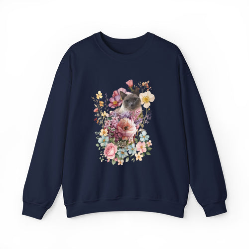 Siamese Floral Cat,Cat Sweatshirt,Cat Lover Sweatshirt,Gift for Cat Lover,Cat Mom,Cat Lady Gift, Floral Cat Sweatshirt, Tabby Cat Sweatshirt