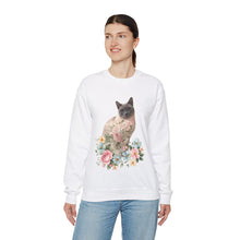 Load image into Gallery viewer, Pearl Floral Cat Sweatshirt, Cat Lover Sweatshirt, Gift for Cat  Lover, Cat Art Shirt, Cat Mom, Floral Cat, Floral Cat Shirt