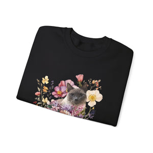 Siamese Floral Cat,Cat Sweatshirt,Cat Lover Sweatshirt,Gift for Cat Lover,Cat Mom,Cat Lady Gift, Floral Cat Sweatshirt, Tabby Cat Sweatshirt