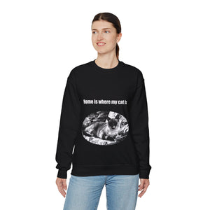 "Home is where my cat is" 005 Black & White Collection - Unisex Heavy Blend™ Crewneck Sweatshirt