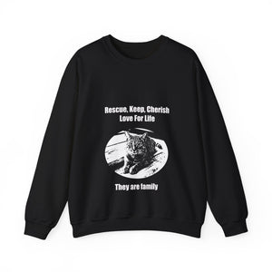 Rescue, Keep, Cherish, Love For Life, They Are Family" 002 Black & White Collection - Unisex Heavy Blend™ Crewneck Sweatshirt