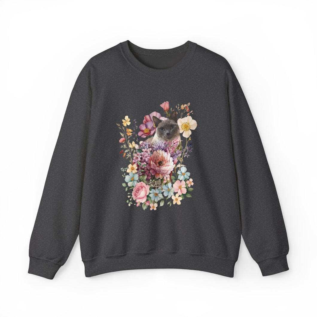 Siamese Floral Cat,Cat Sweatshirt,Cat Lover Sweatshirt,Gift for Cat Lover,Cat Mom,Cat Lady Gift, Floral Cat Sweatshirt, Tabby Cat Sweatshirt