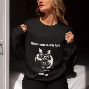 "All you really need is love and a cat" 001 Black & White Collection - Unisex Heavy Blend™ Crewneck Sweatshirt