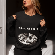 Load image into Gallery viewer, &quot;Cat hair, don&#39;t care&quot; 001 Black &amp; White Collection - Unisex Heavy Blend™ Crewneck Sweatshirt