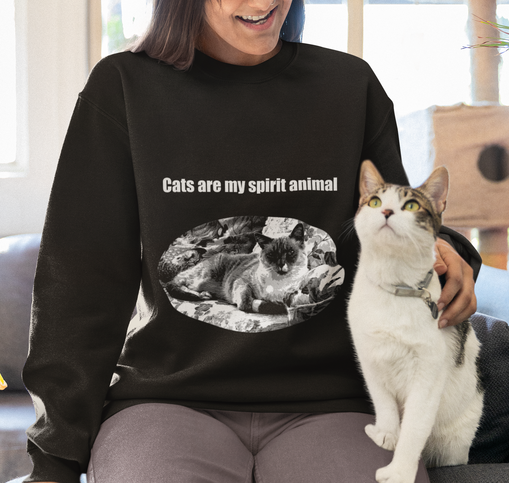 "Cats are my spirit animal" 002 Black & White Collection - Unisex Heavy Blend™ Crewneck Sweatshirt