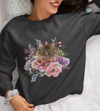 Load image into Gallery viewer, Claudia Floral Cat,Cat Sweatshirt,Cat Lover Sweatshirt,Gift for Cat Lover,Cat Mom,Cat Lady Gift, Floral Cat Sweatshirt, Tabby Cat Sweatshirt