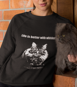 "Life is better with whiskers" 001 Black & White Collection - Unisex Heavy Blend™ Crewneck Sweatshirt