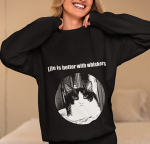 "Life is better with whiskers" 002 Black & White Collection - Unisex Heavy Blend™ Crewneck Sweatshirt