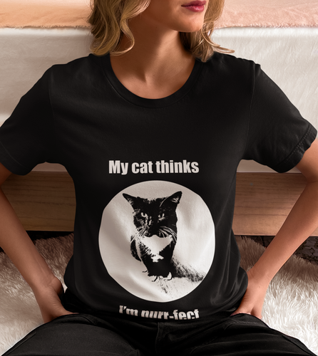 My cat thinks I'm purr-fect- Black & White Collection - Unisex Jersey Short Sleeve Tee