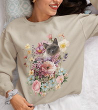 Load image into Gallery viewer, Siamese Floral Cat Sweatshirt, Cat Lover Sweatshirt, Gift for Cat  Lover, Cat Art Shirt, Cat Mom,Floral Cat,Floral Cat Shirt,Tabby Cat Shirt