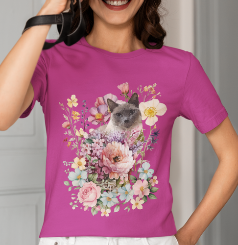 Cat Art Shirt, Cat Tshirt Flowers, Cat Art TShirt,Floral Cat, Floral Cat Shirt, Siamese Cat Shirt,Cat T-shirt, Cat Lover T-shirt, Cat Lover Gift, Cat Lady Tshirt, Gift for Cat Lover,Cat Mom, Cat Lady Gift 
