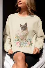 Load image into Gallery viewer, Pearl Floral Cat Sweatshirt, Cat Lover Sweatshirt, Gift for Cat  Lover, Cat Art Shirt, Cat Mom, Floral Cat, Floral Cat Shirt