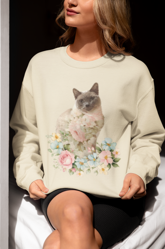 Pearl Floral Cat Sweatshirt, Cat Lover Sweatshirt, Gift for Cat  Lover, Cat Art Shirt, Cat Mom, Floral Cat, Floral Cat Shirt