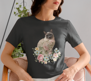 Pearl Floral Cat Sweatshirt, Cat Tshirt, Cat Lover Tshirt, Gift for Cat Lover, Cat Mom, Cat Lady Gift, Floral Cat Shirt, Siamese Cat Shirt